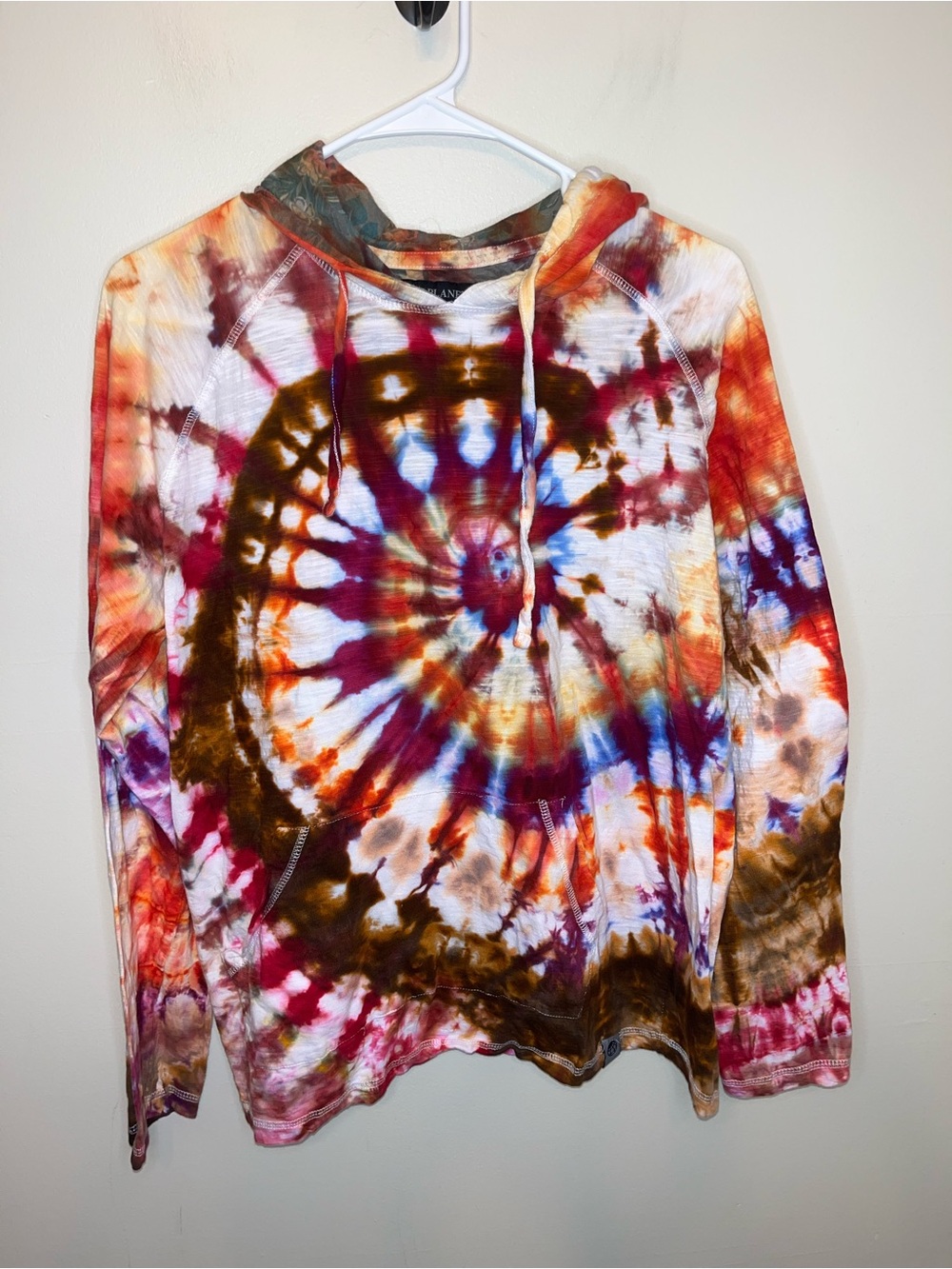 Custom Made Tie-Dye Hooded Long Sleeve Top - Multicolor Size L Fall Hippie Boho